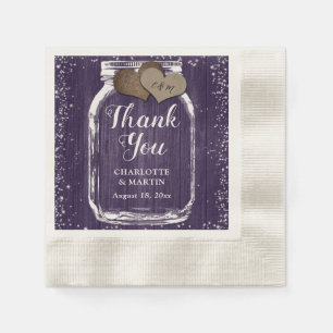 Purple Mason Jar Rustic Wood Thank You Wedding Napkin