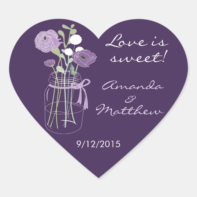 Purple Mason Jar Wedding Favour Stickers (Front)
