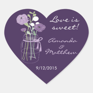 Purple Mason Jar Wedding Favour Stickers