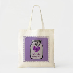 Purple Mason Jar Wedding Tote Bag BRIDESMAID A05A