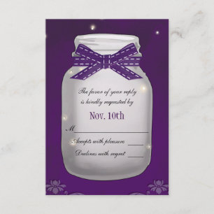 Purple Mason Jar with Fireflies RSVP Response Card