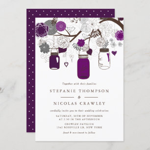 Purple Mason Jars and Flowers Wedding Invitation