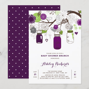 Purple Mason Jars Floral Baby Shower Brunch Invitation