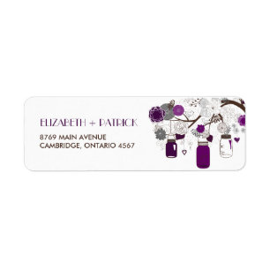 Purple Mason Jars Floral Wedding Address Label