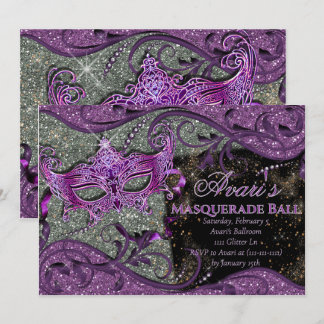 Purple Masquerade Ball Invitation, Mardi Gras Invitation