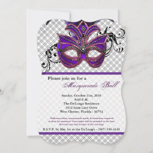 Purple Masquerade Ball Mask Costume Halloween Part Invitation