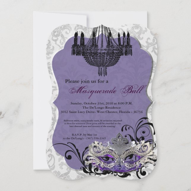 Purple Masquerade Ball Mask Costume Halloween Part Invitation (Front)