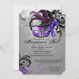 Purple Masquerade Ball Mask Costume Halloween Part Invitation
