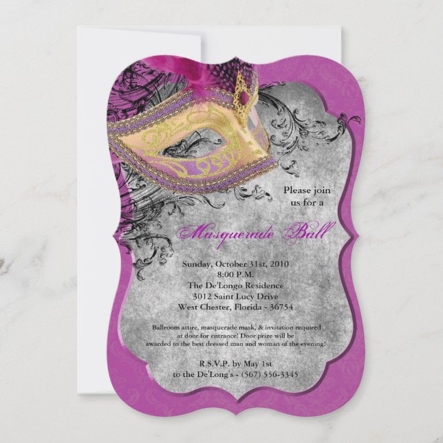 Purple Masquerade Ball Mask Costume Halloween Part Invitation (Front)
