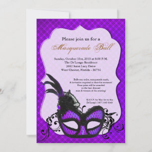 Purple Masquerade Mask Ball Costume Halloween Invitation