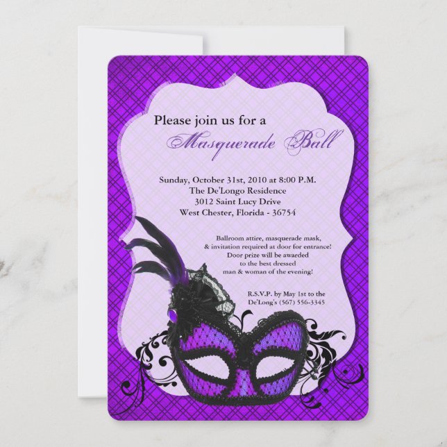Purple Masquerade Mask Ball Costume Halloween Invitation (Front)
