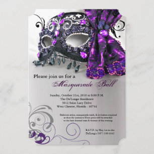 Purple Masquerade Mask Ball Costume Halloween Invitation