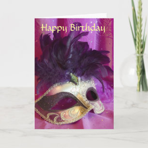 Purple Masquerade Mask Birthday Card