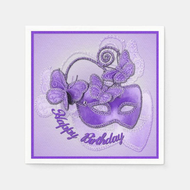 Purple Masquerade Mask Birthday Napkins (Front)