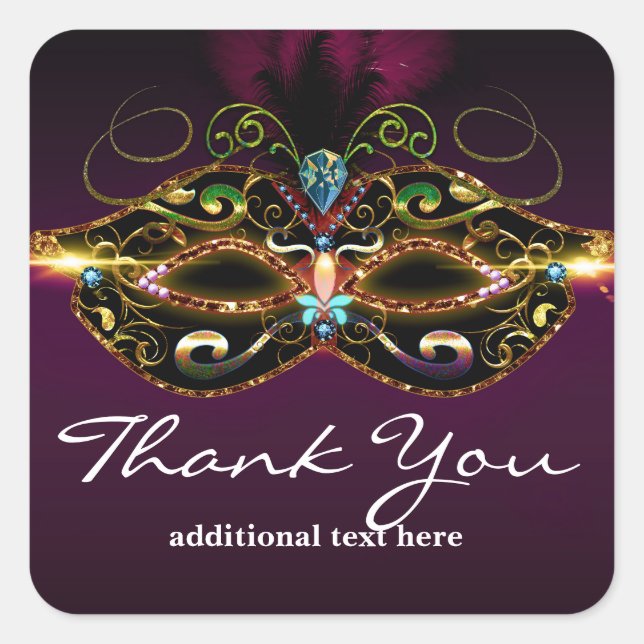 Purple Masquerade Mask Elegant Party Favour Sticke Square Sticker (Front)