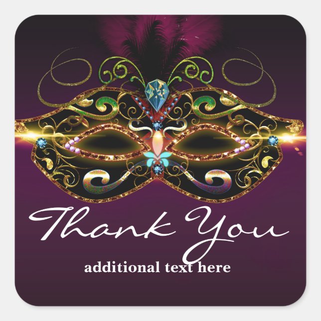 Purple Masquerade Mask Elegant Party Favour Sticke Square Sticker (Front)