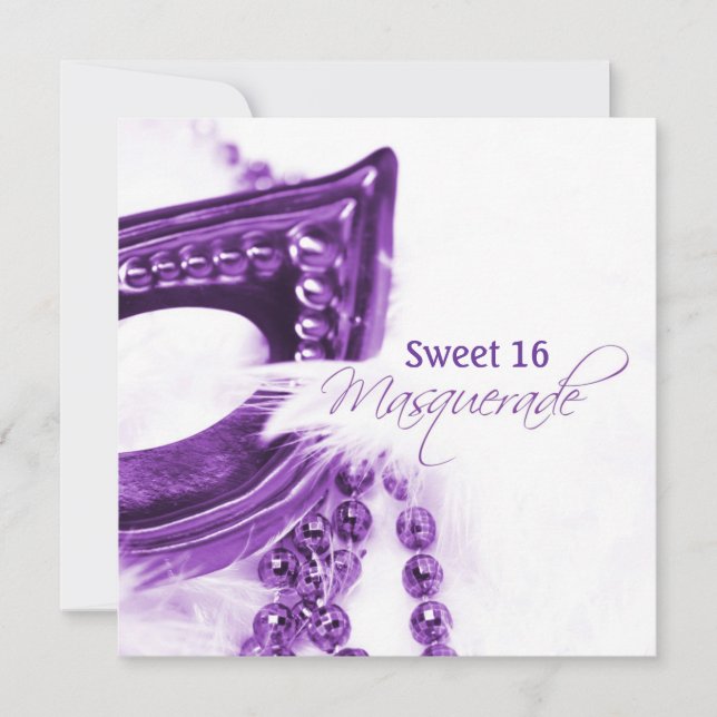 Purple Masquerade Mask Invitation (Front)