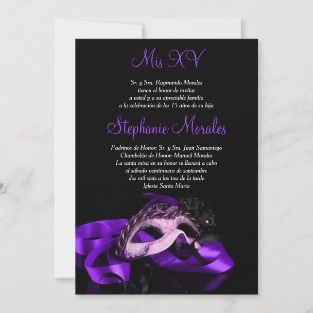 Purple Masquerade Quinceanera Invitation (Front)