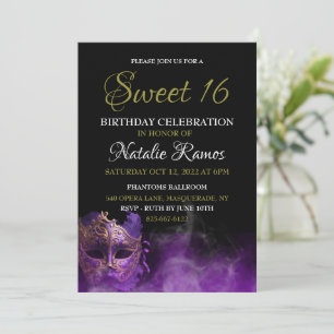 Purple Masquerade Sweet 16 Invitation