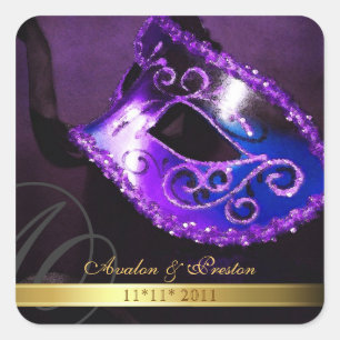 Purple Masquerade Swirl Save The Date Sticker