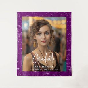 Purple Math Handwritten Script Photo Graduation Tapestry