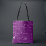 Purple Math Teacher Mathematics Equations Algebra Tote Bag<br><div class="desc">Great tote bag for math students and math teachers. The background is purple and the math equations and graphics are made in white so it looks like chalk. Illustrated and designed by Patricia Alvarez.</div>