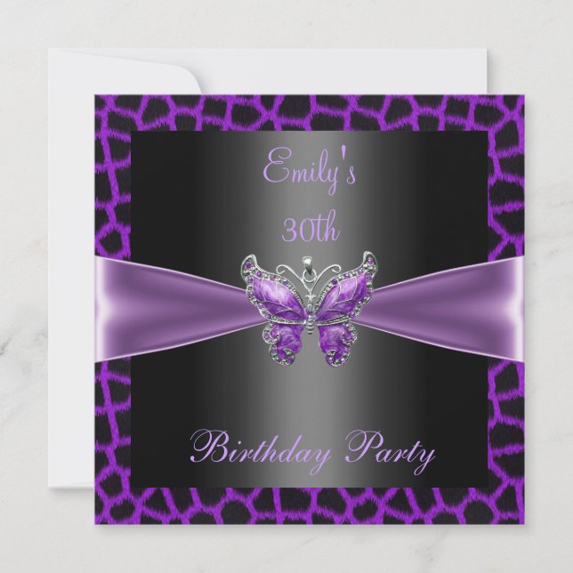 Purple Mauve Black Butterfly 30th Birthday Party Invitation (Front)