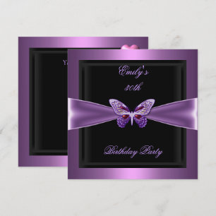 Purple Mauve Black Butterfly 30th Birthday Party Invitation