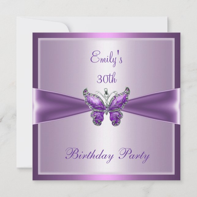 Purple Mauve Butterfly 30th Birthday Party Invitation (Front)