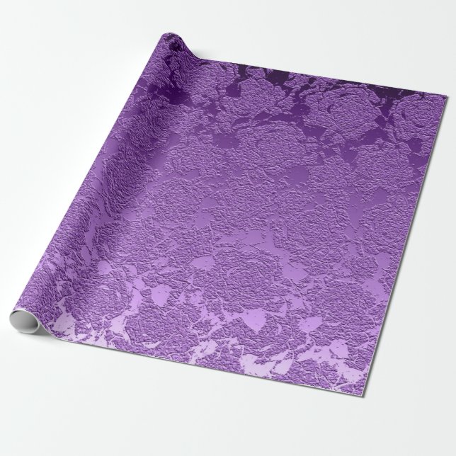 Purple Mauve Colour Floral Print Succulent Pattern Wrapping Paper (Unrolled)