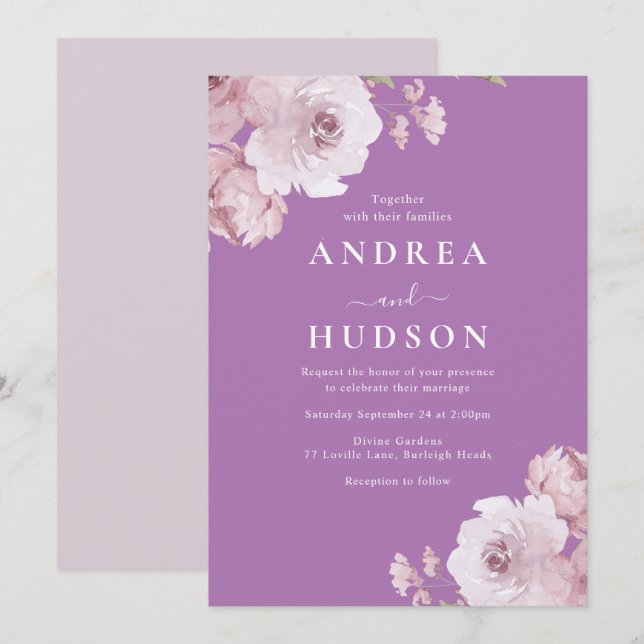 Purple & Mauve Dusty Rose Wedding Invitation (Front/Back)