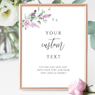 Purple Mauve Floral Wedding Sign with Custom Text