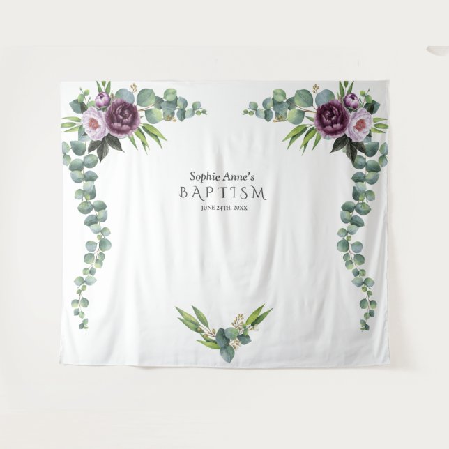 Purple Mauve Flowers Eucalyptus Baptism Prop  Tapestry (Front (Horizontal))