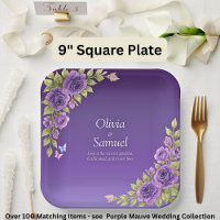 Purple Mauve Flowers & White Wedding 9" Square