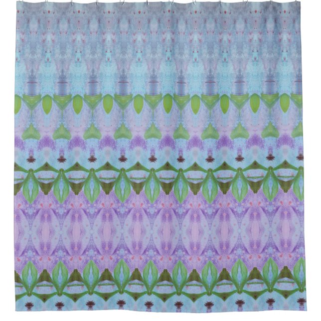 Purple Mauve Green and Blue Decorative Shower Curtain (Front)