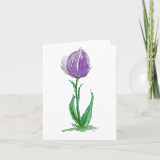 Purple mauve & green tulip - folded blank card