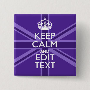 Purple Mauve Keep Calm And Your Text Union Jack 15 Cm Square Badge