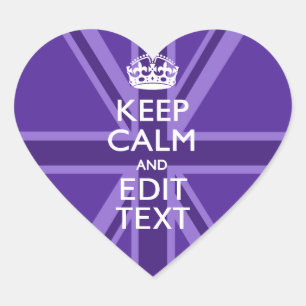 Purple Mauve Keep Calm And Your Text Union Jack Heart Sticker