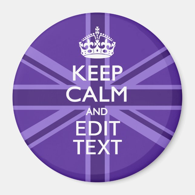 Purple Mauve Keep Calm And Your Text Union Jack Magnet (Front)