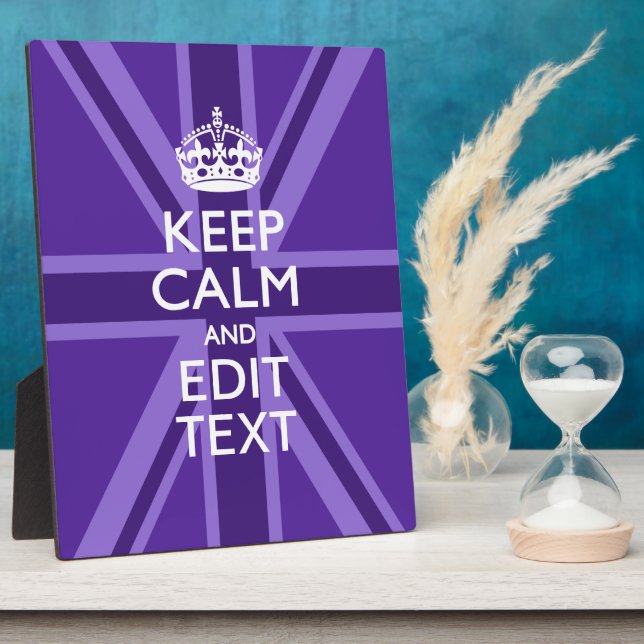 Purple Mauve Keep Calm And Your Text Union Jack Plaque (Side)