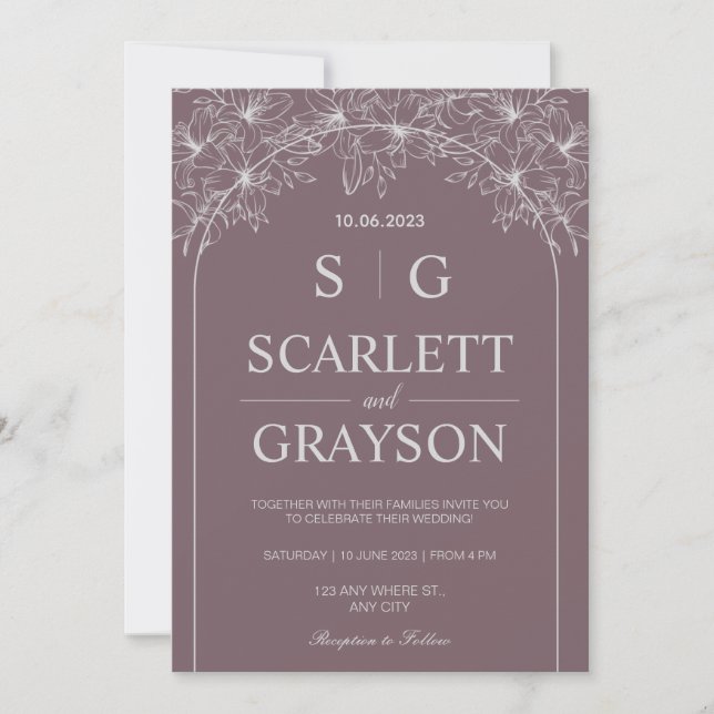 Purple Mauve Modern Wedding Invitation (Front)