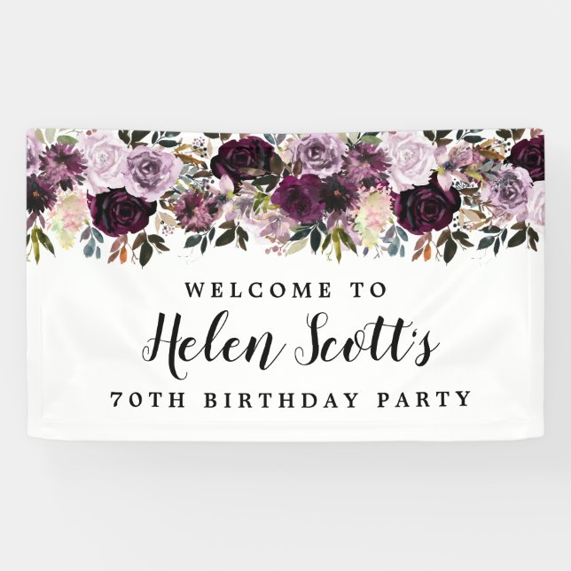 Purple Mauve Pink 70th Birthday Party Welcome Banner (Horizontal)