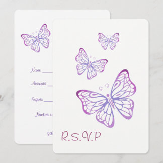 Purple Mauve Pink Classy Garden Butterfly RSVP Invitation