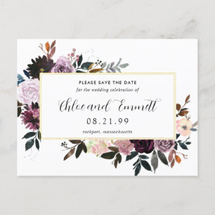 Purple Mauve Pink Floral Save the Date Announcement Postcard