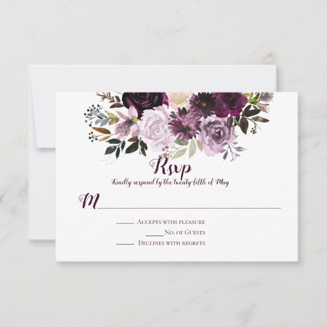 Purple Mauve Pink Peonies Roses RSVP (Front)