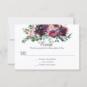 Purple Mauve Pink Plum Red Violet Greenery RSVP Card