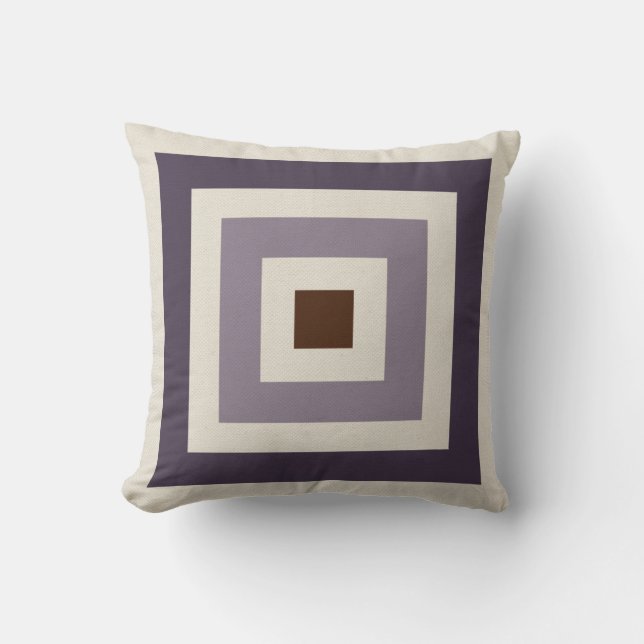 Purple Mauve Plum Geometric Squares Cushion (Front)