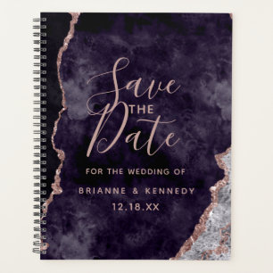 Purple Mauve Rose Gold Agate Marble Save the Date Planner