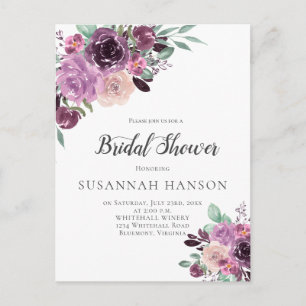 Purple Mauve Sangria Floral Bridal Shower Postcard