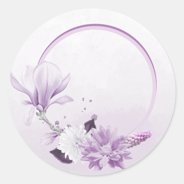 purple mauve & white flowers classic round sticker (Front)